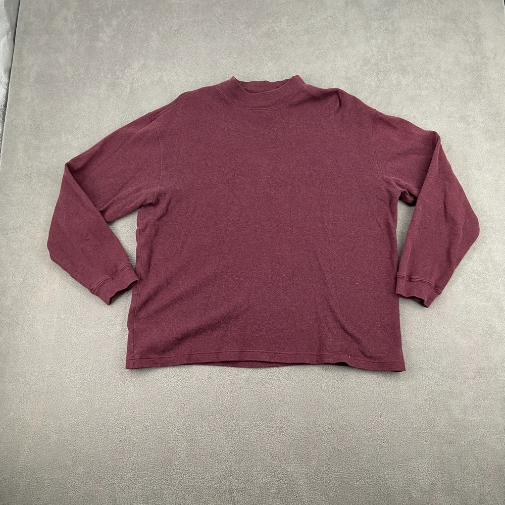 Vintage Saks Fifth Avenue Shirt Mens Large Maroon Cotton Long Sleeve Mock Neck